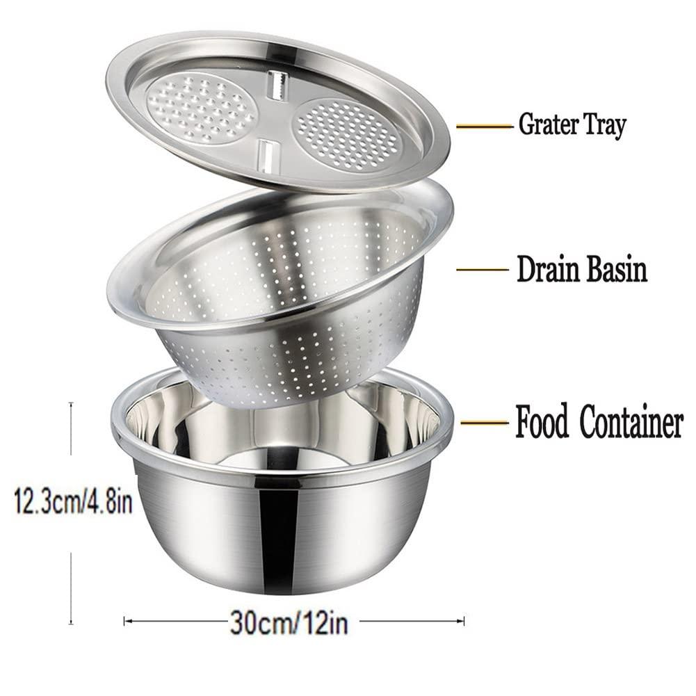 The Graty Stainer ™ |3 in 1 Multifunctional Grater Basin Stainless Steel Colanders Set