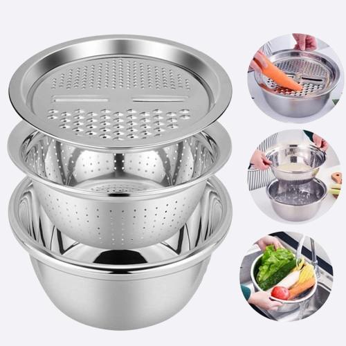 The Graty Stainer ™ |3 in 1 Multifunctional Grater Basin Stainless Steel Colanders Set